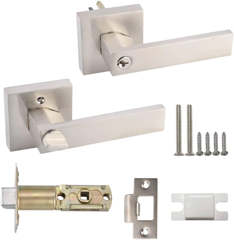 Heavy Duty Square Privacy Cylindrical Tubular Handle Lever Lock Door Hardware for Bedroom Bathroom