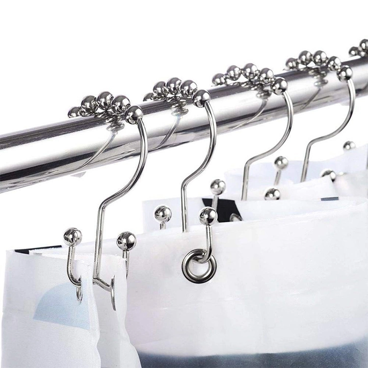 12PCS/Set Shower Curtain Hooks Stainless Steel Double Glide Rings for Bathroom Shower Curtain Rods