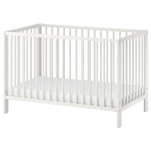Simple Design White Nursery Daycare Solid Wooden Baby Bed Crib