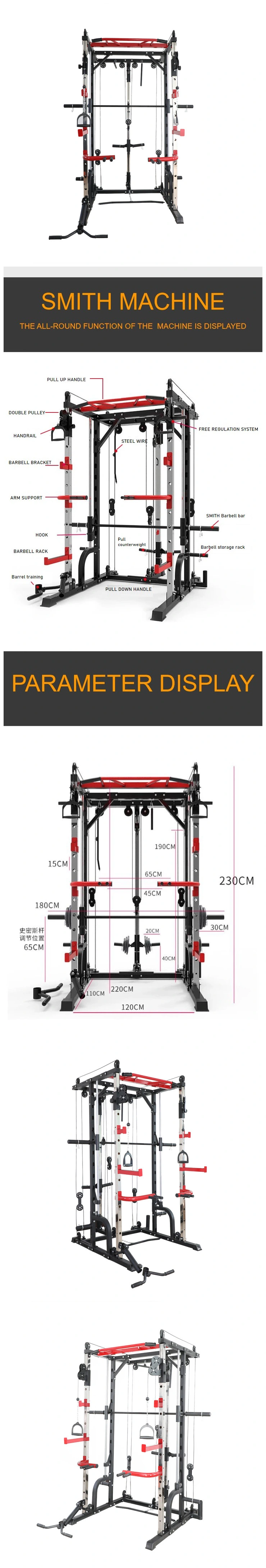 Home Gym Equipment Exercise Squat Rack Includes Smith Pull Attachment Multi-Grip Pull-up Bar Barrel Training Fitness Equipment